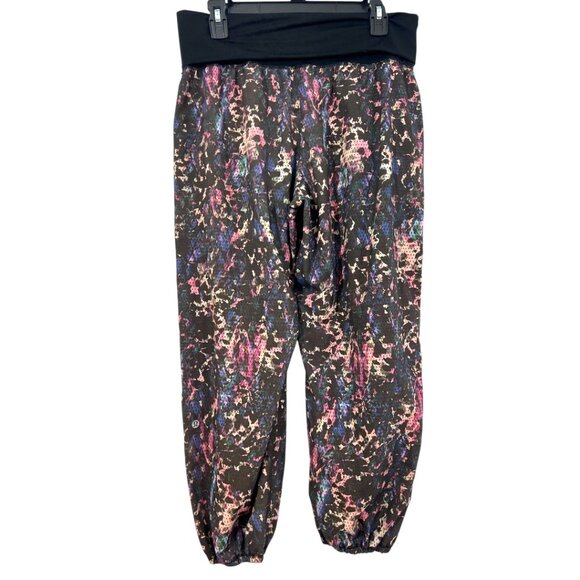 Lululemon Om Pant Pull On Fold Over Pants Floral Sport Black Size 10 Pre-Loved - Picture 1 of 6
